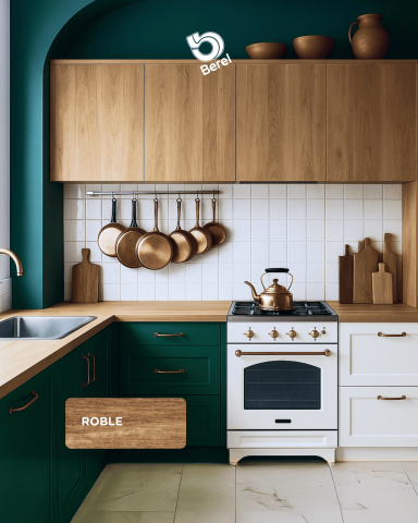 cocina color roble en madera pinturas berel
